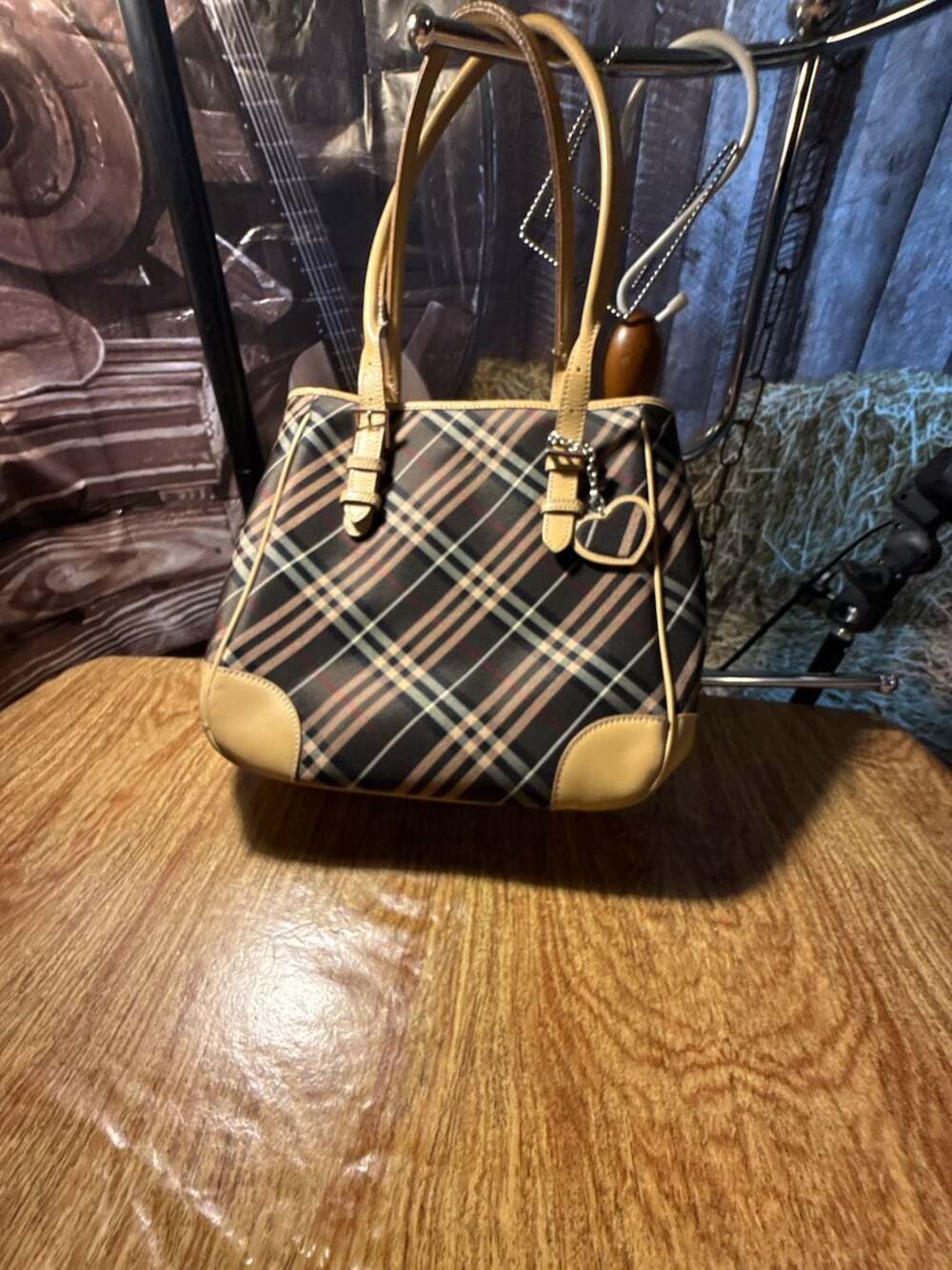 Burberry Blue Label Nova Check Tote Bag with Heart Charm